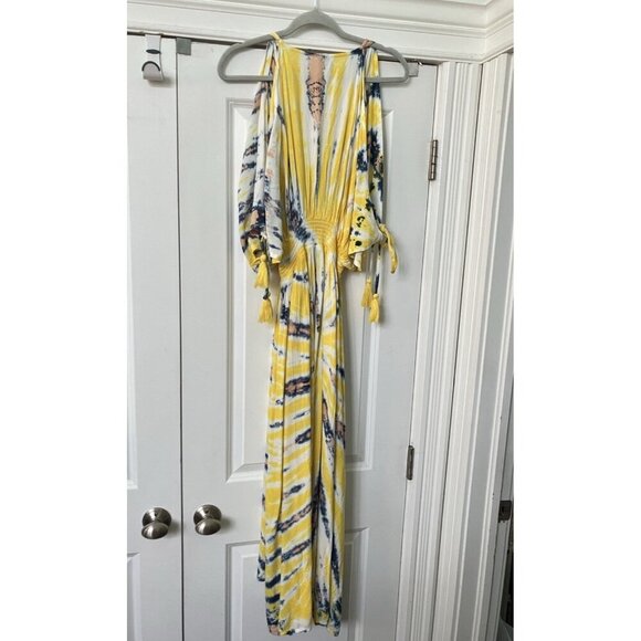 Zury Maxi Dress Womens O/S Rayon Tie Dye Beach Boho Summer Cover Cold Shoulder - Picture 2 of 8